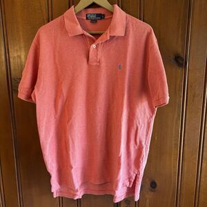 VTG Y2K Polo Ralph Lauren Coral Salmon Light Blue Pony‎ Preppy Mens Large EUC